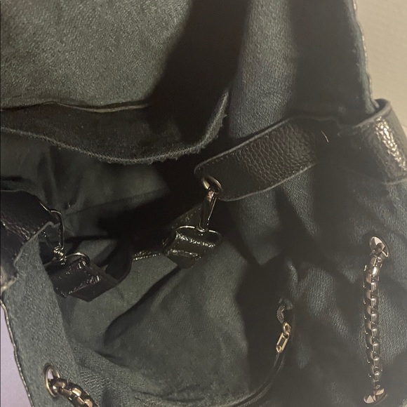 SKULLS- Faux Leather Embossed Skull Black Textured Bucket Bag with Chain Handles - Picture 11 of 16